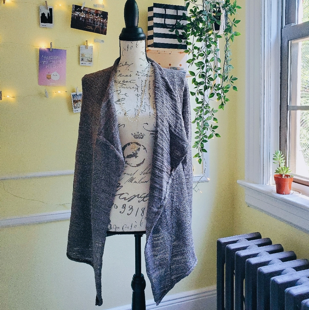 EXPRESS Shimmery Taupe Drape Cardigan